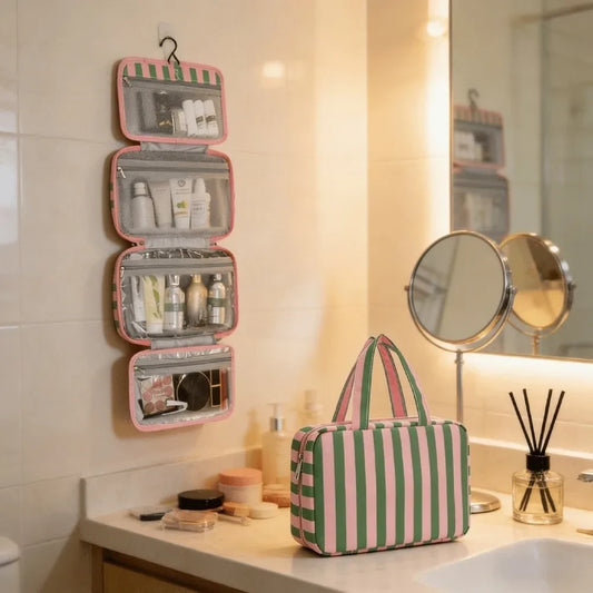 Striped Hanging Travel Toiletry Bag