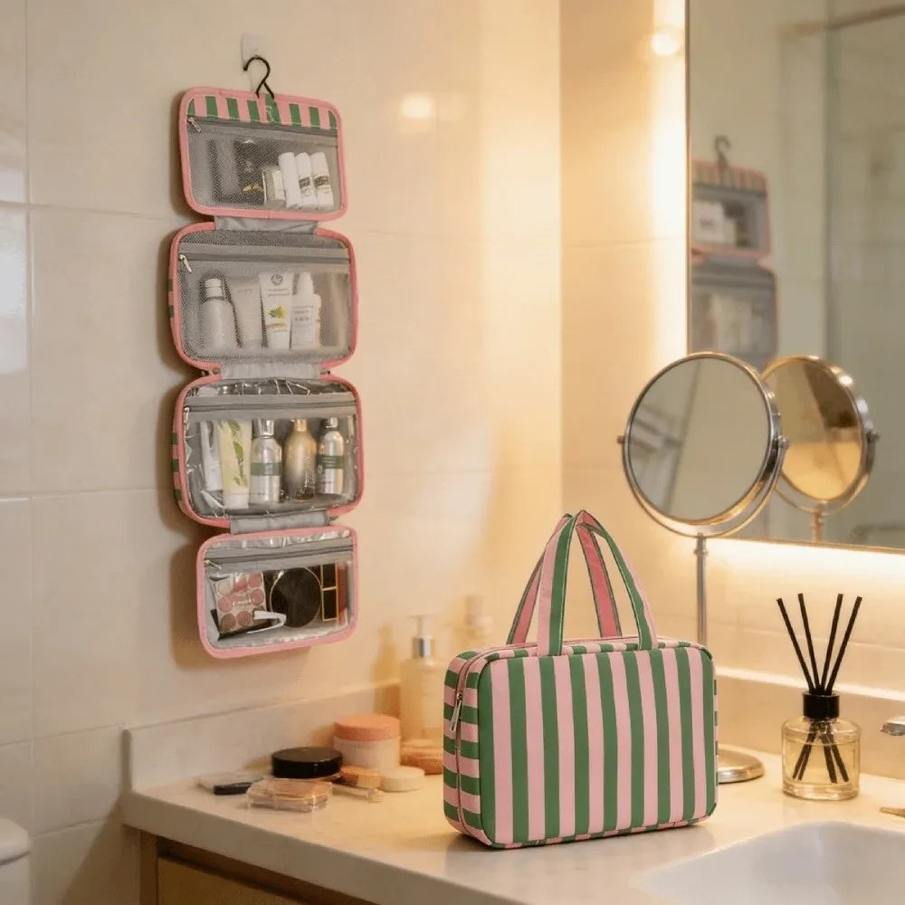 Striped Hanging Travel Toiletry Bag